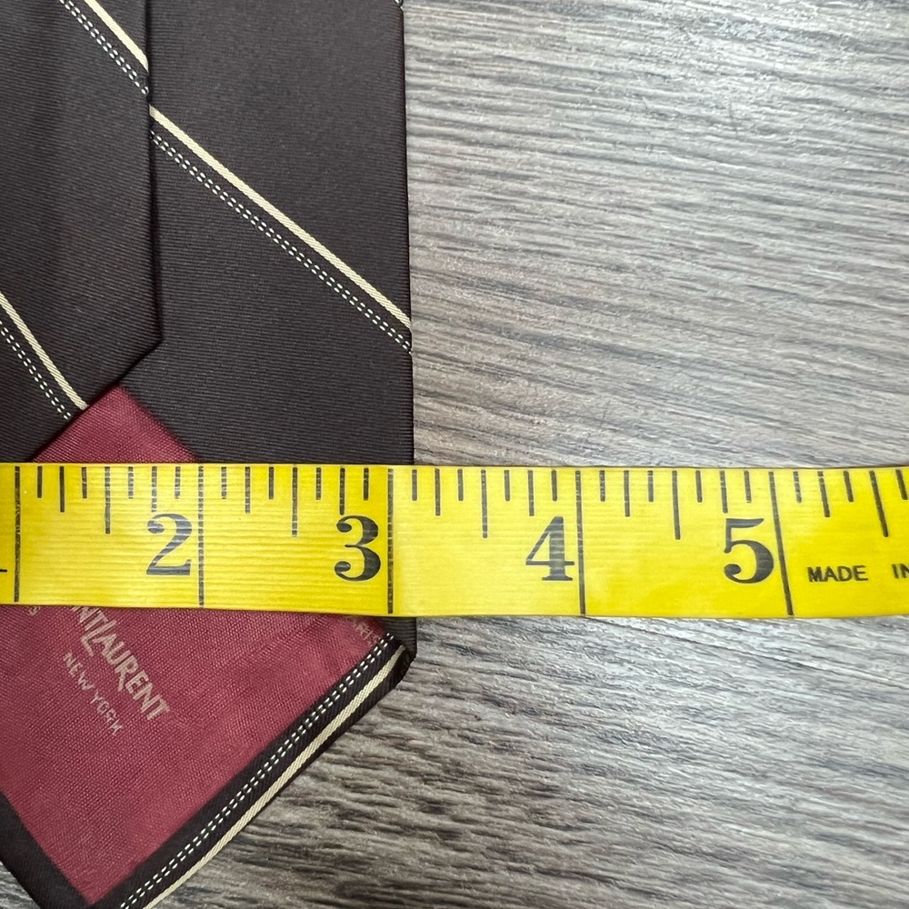 Yves Saint Laurent YSL Brown w/ Tan & White Stripe Tie - Picture 4 of 4